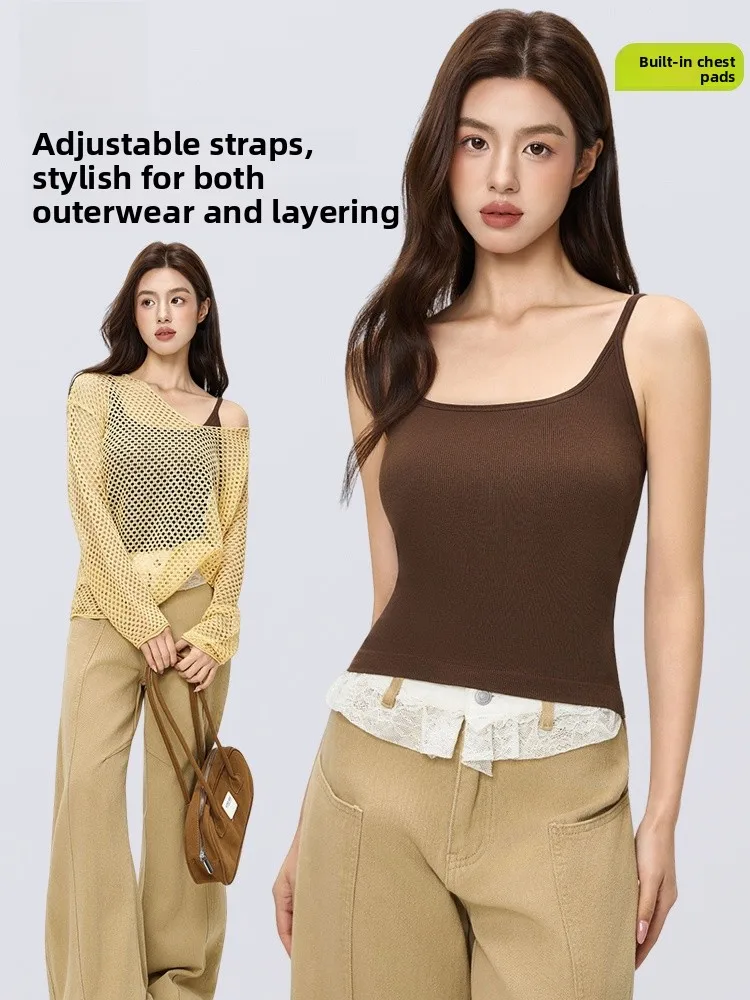 

Lady Strap Vest Women's Spring Built-in Chest Pad One-piece Outdoor Beachwear Beautiful Ba Thin oulder Strap Top