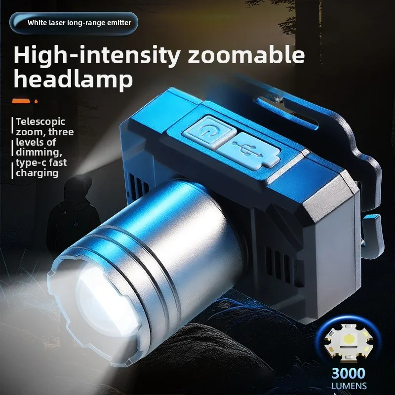 High-Power High-Brightness Night Fishing White Laser Flashlight: Long Battery Life, Rechargeable, Telescopic Dimming, Focusable