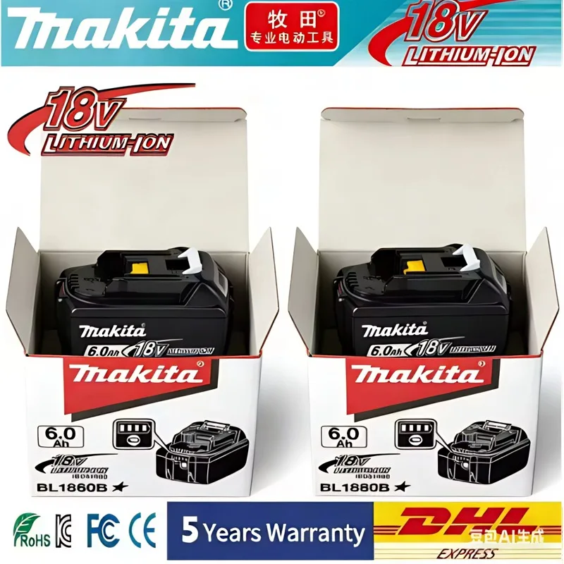 

Lithium-ion Original 18V Makita 6.0Ah Rechargeable Battery Charger and DGA404 DTD173 TWO04G DTW700 High-Quality Power Tool.