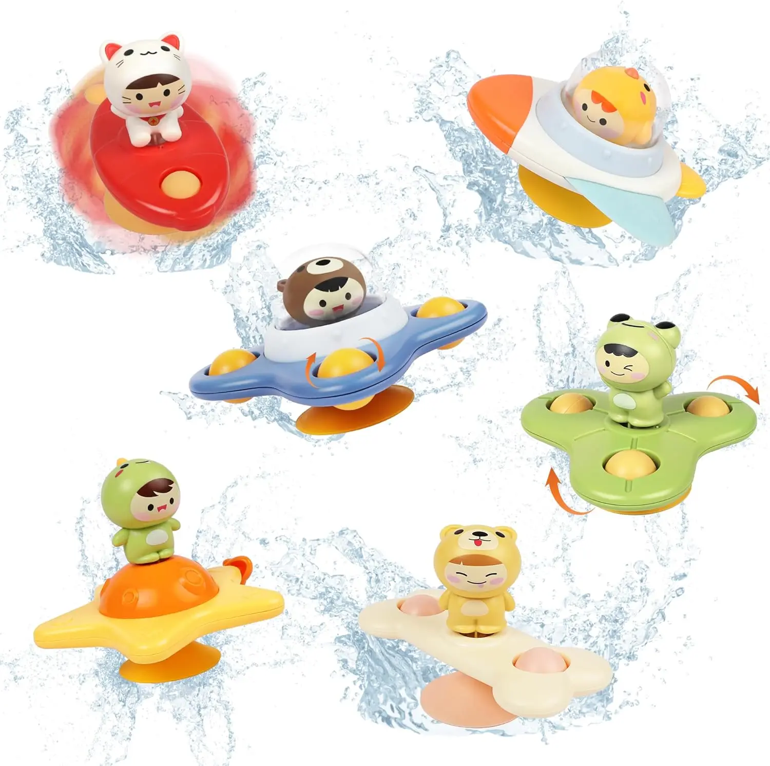 Catoon-Jouets de bain pour tout-petits, Spinners à ventouse, Jouets mentaires oriels pour garçons et filles, Cadeau pour enfants, 6, 12, 18 mois, 1, 2, 3 ans