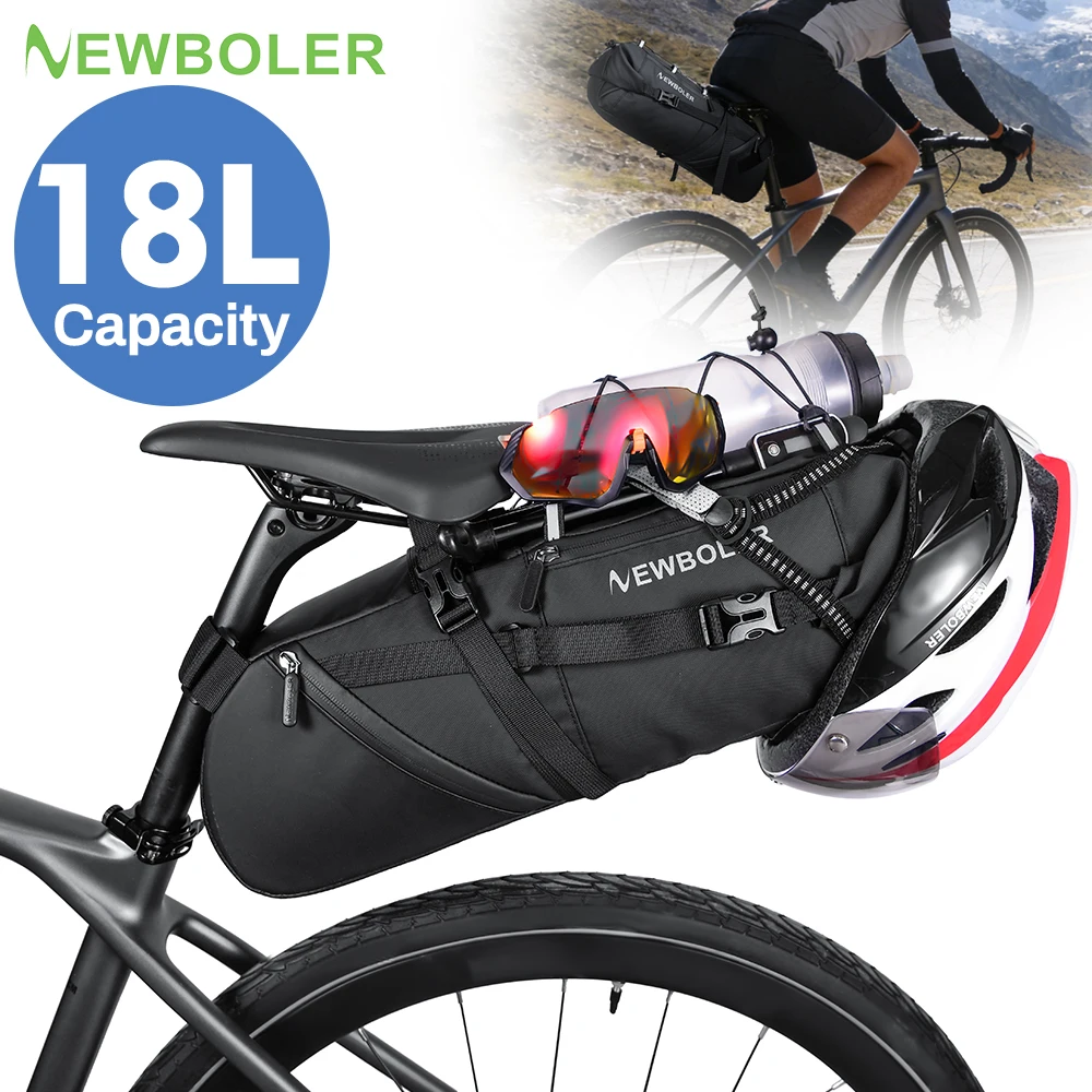 NEWBOLER 18L Bike Saddle Bag Waterproof MTB Road Bicycle Large Capacity Cycling Bag Foldabe Tail Rear Bag Trunk Accessories