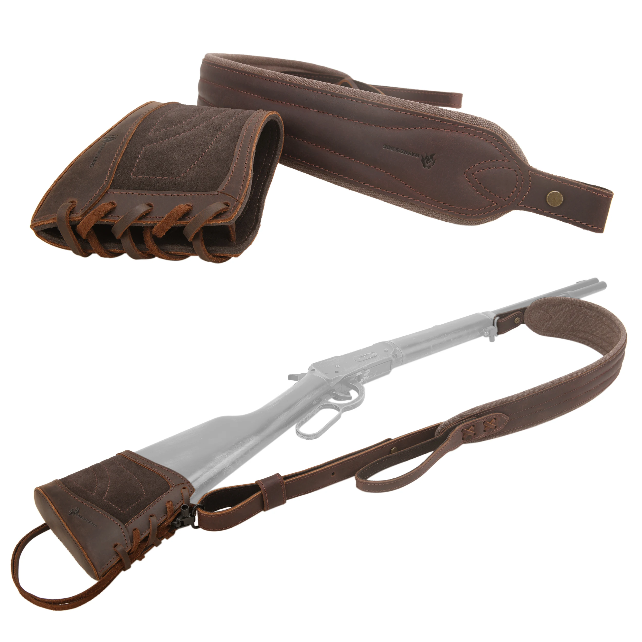 1 Suit Suede Leather Rifle Recoil Pad Cover Buttstock with Padded Leather Gun Sling Shotgun Strap for Outdoor Hunting 5