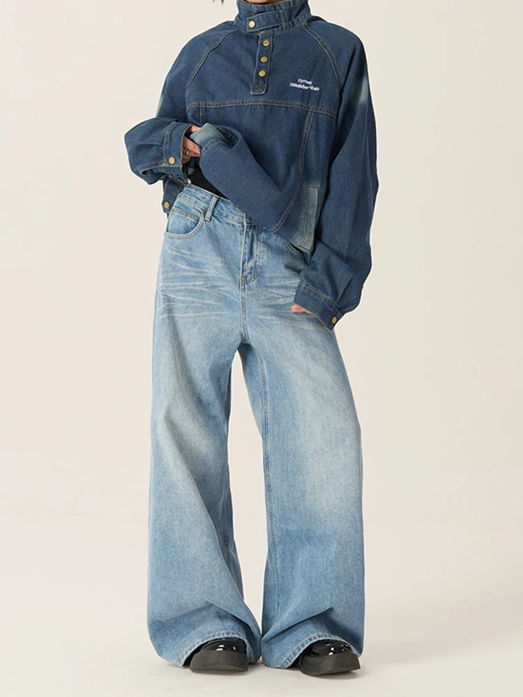 

Harajuku Style Streetwear Retro Fashion Women High Waist Jeans Loose Wide Leg Straight Loose Denim Trousers Y2K Baggy Pants