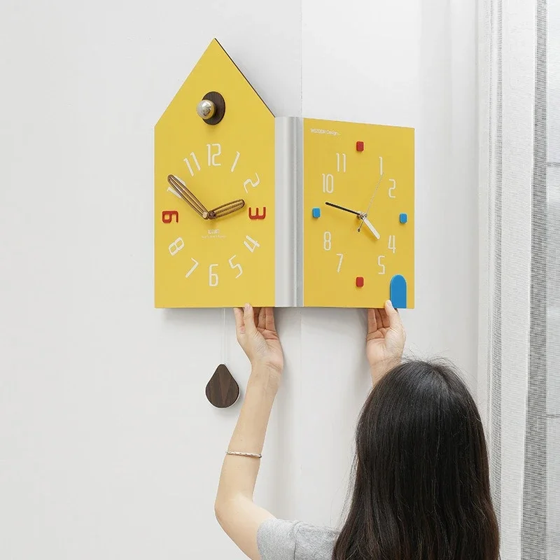 

No punching modern simple double sided wall mounted clocks creative corner