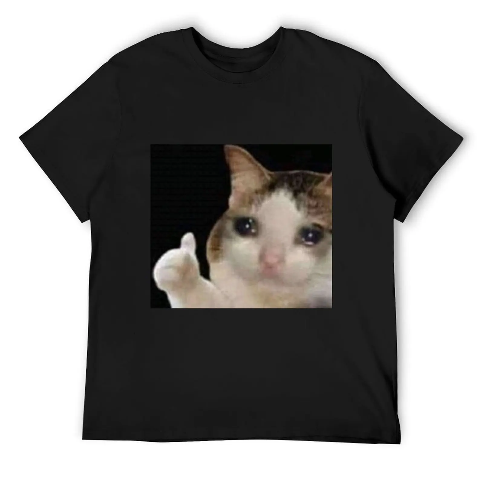 Sad Wholesome thumbs up cat T-Shirt custom shirt blacks black t shirts for men