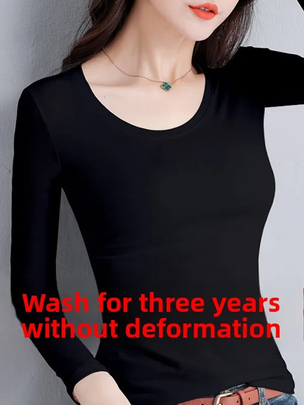Black Slim Fit Long Sleeve Base Shirt Women's Thin T-Shirt Autumn Clothes Inner Wear Guangzhou Thirteenth Factory Base Shirt