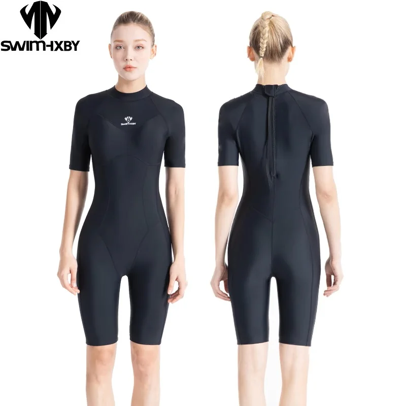 

HXBY Womens Plus Size One Piece Swimsuit Solid Swimwear Competitive Swimming Suit for women Bathing Suits kneeskin Swimsuits