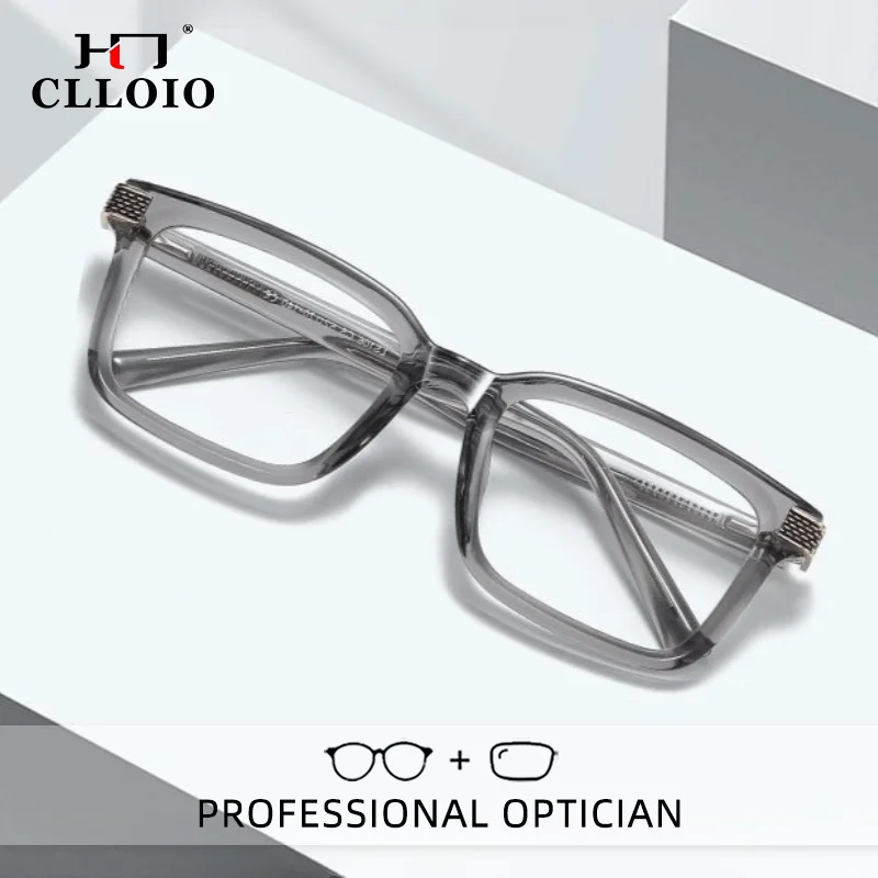CLLOIO Lunettes de Myopie pour Hommes, Légères, Confortables, Tendance, Anti-Lumière Bleue, TR90, Lunettes de Lecture Progressives Carrées