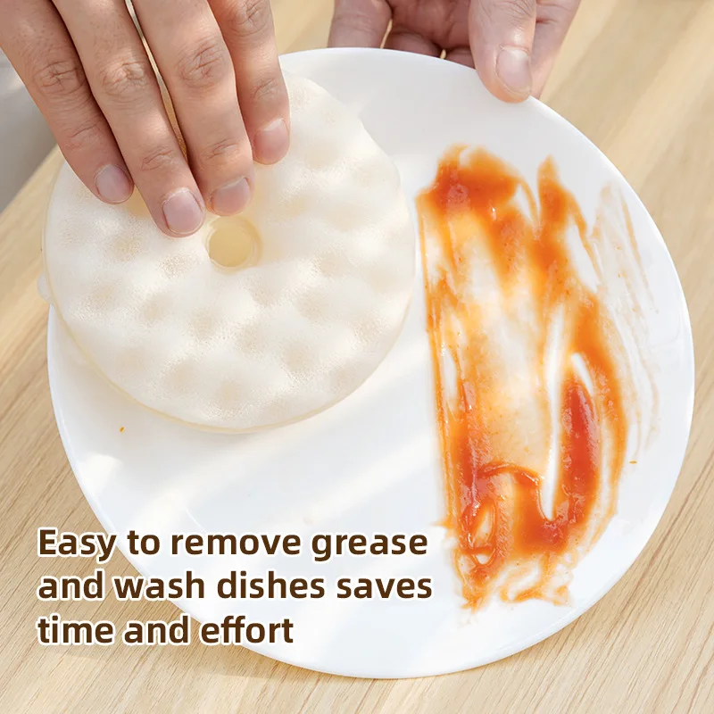 Donut Sponge Dish Brush Magic Tool Suction Cup Dishwashing Sponge Scouring Pad Kitchen Cleaning Wood Pulp Sponge Cloth