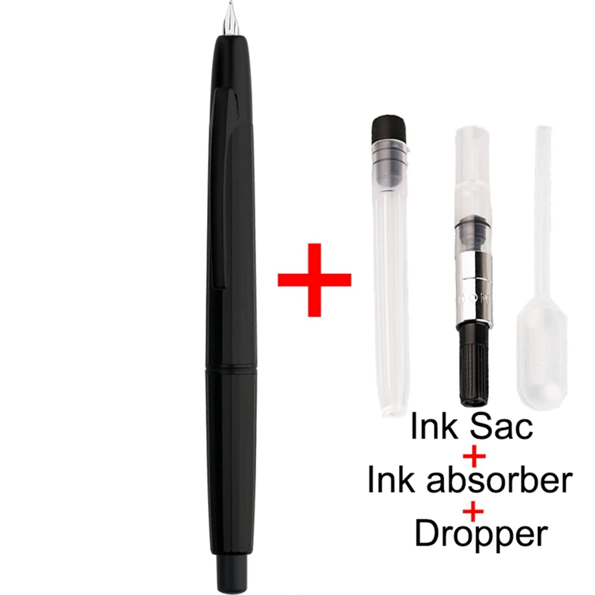 Press Resin Fountain Pen Extra Fine Nib 0.4mm Ink Pen Converter for Writing Gift Black(Black Clip)