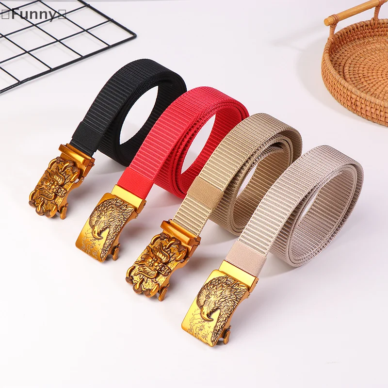 〔Funny〕Men's Business Belt Dragon And Eagle Ratchet Buckle Automatic Adjustable Nylon All-match Pants Accessories