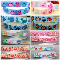 DHK 5/8'' 5yards Animals Owl Sloth Fox Dinosaur Printed Fold Elastic FOE Stretch Ribbon Headwear Headband DIY OEM C1728