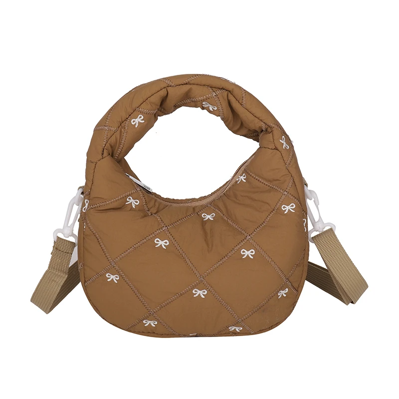 

Women Quilted Shoulder Bag Korean Bow Pattern Puffer Tote Bag Designer Female Handbag Fashion Luxury Ladies Crossbody Purse