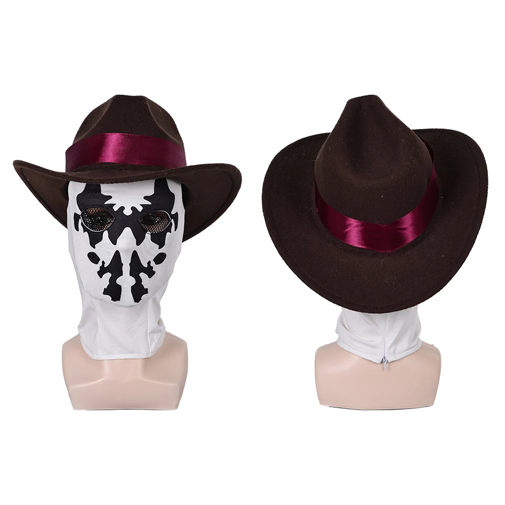 Travestimento Rorschach Cappello Cosplay Maschera Set Gioco OW Accessori per costumi Uomini adulti Gioco di ruolo Cap Velo Halloween Carnevale Vestito Puntelli