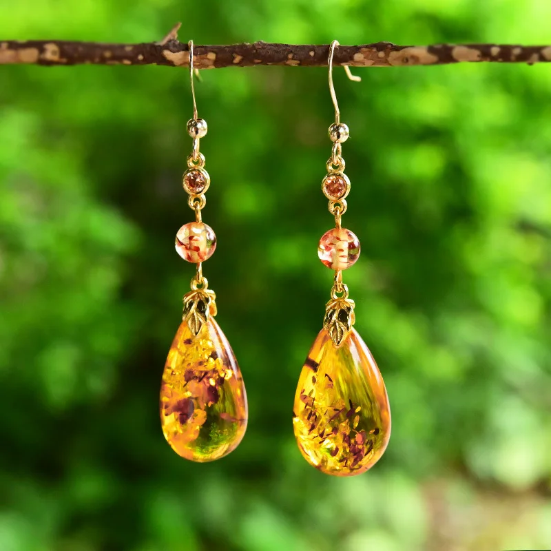 Amber 925 Sterling Silver Drop Earring 18k Gold Plated Custom Fashion Jewelry Earrings