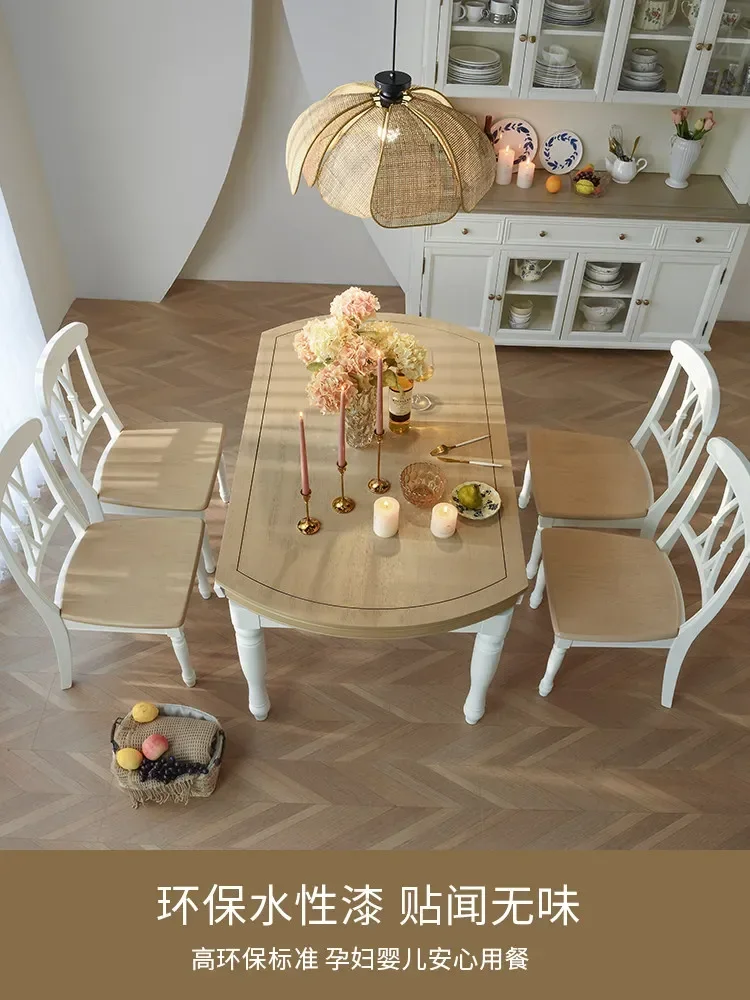 American White Dining Table Retractable Folding Household Retro All Solid Wood Dining Table And Chair Combinationb22