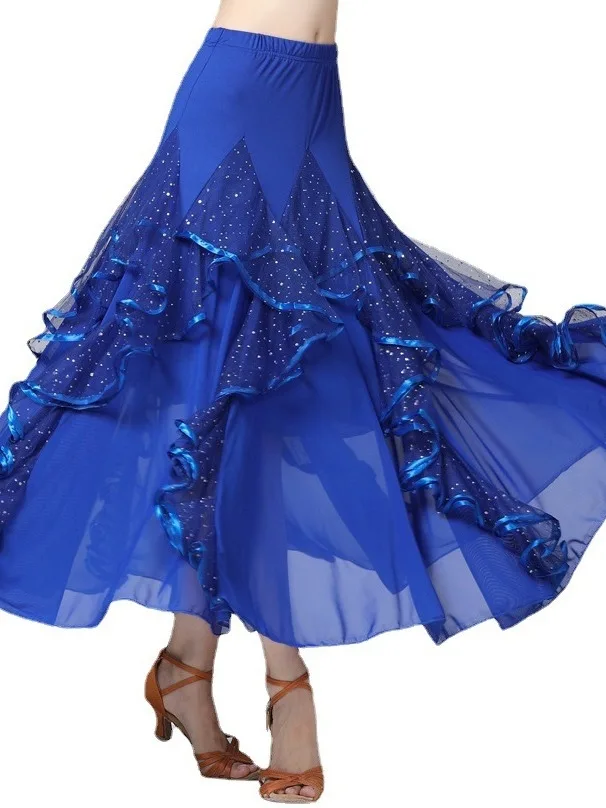 Modern Dance Skirt New Sequin Big Swing Skirt Ballroom Dancing Social Dance Skirt Dance Practice Clothes Competition Clothes