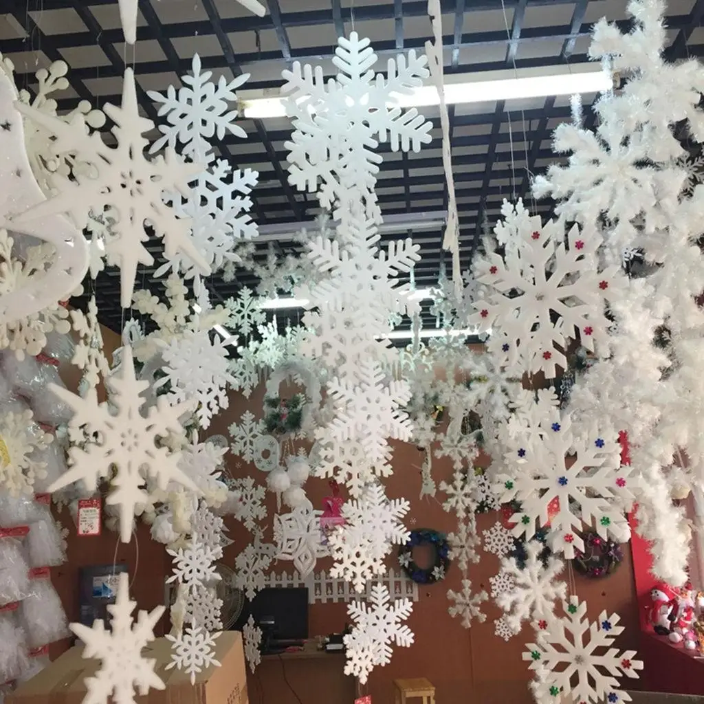 10pcs 15cm Snowflake Hanging Styrofoam Foam Ornaments Xmas Tree Party Decor