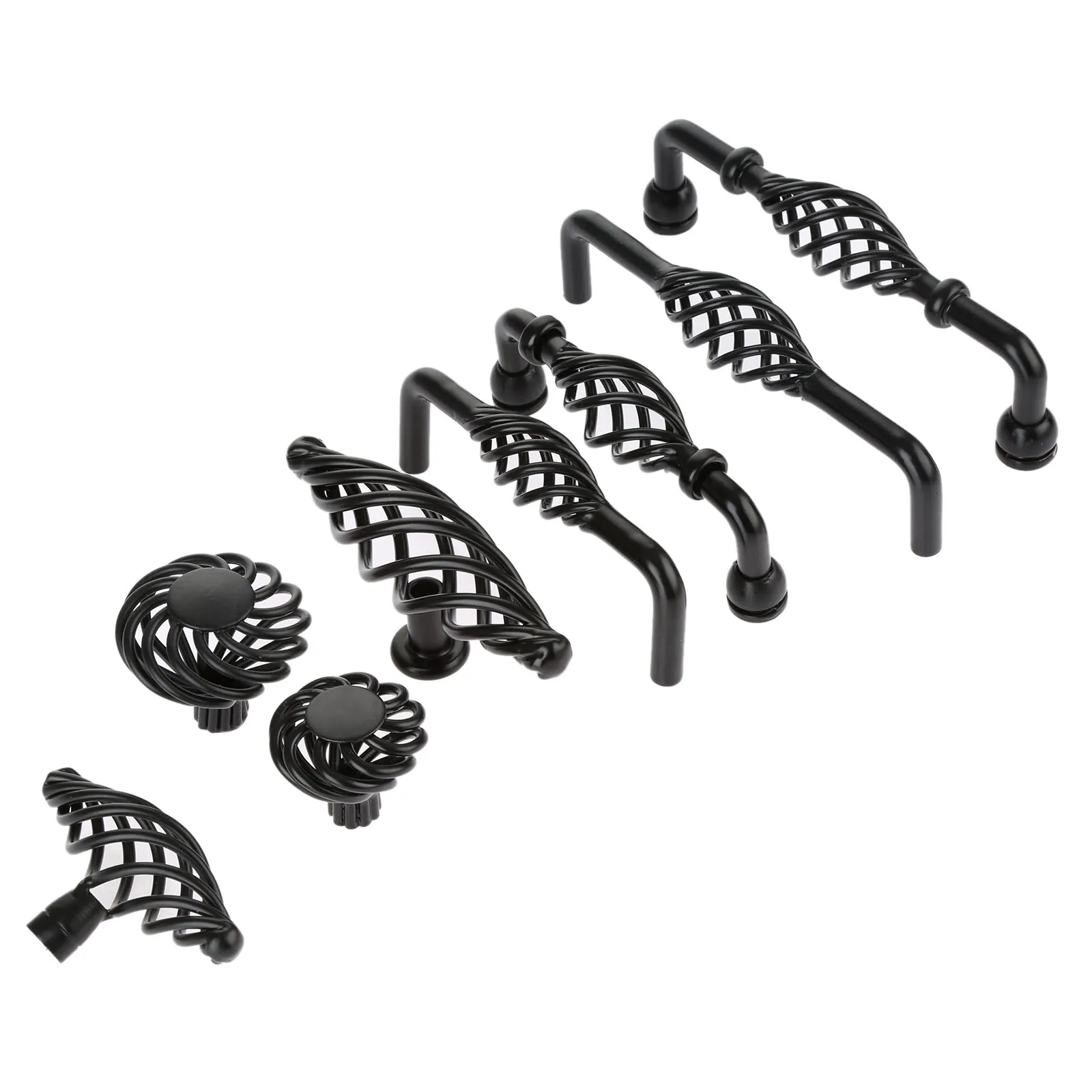 1pc Black Hollow Nest Handles Cabinet Iron Knobs Kitchen Door Dresser Cupboard Wardrobe Pull 8size Vintage Durable w/screws