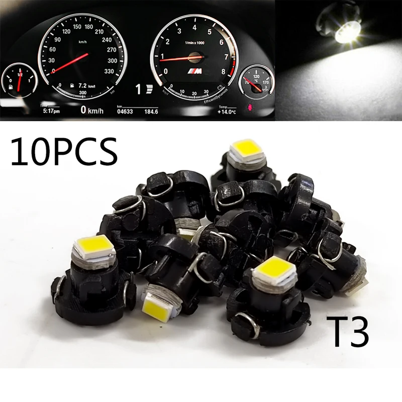 10Pcs T3 Neo Wedge 1-SMD White Dashboard Background LED Cluster Instrument Dash Climate Light Bulbs Auto Car Interior Lighting