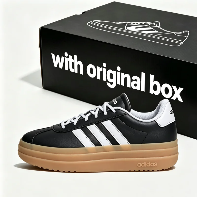 Adidas Authentic Women Platform Skate Shoes Black White Regular Fit Lace Up Synthetic Upper Thick Gum Sole Sneakers Free returns