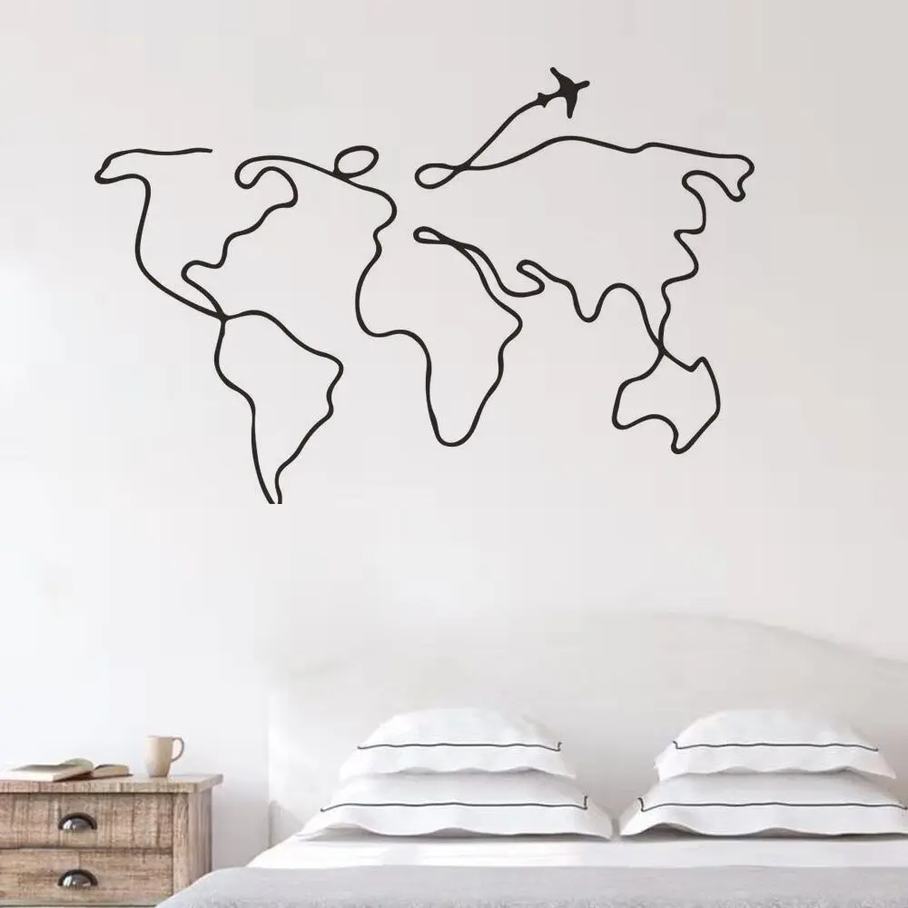 Prosta linia podróżna mapa świata naklejka ścienna do sypialni dekoracyjna zdejmowana winylowa naklejka ścienna kreatywny wystrój domu mural nowy projekt
