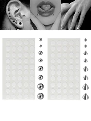 1set Fake Piercing Nose Ring Lip Stud Eyebow Dimple Face Sticker No Piercing Earrings Stainless Steel Cone Ball Body Jewelry