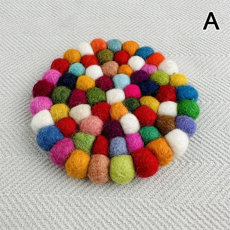 4 Inches Wool Felt Coaster Pads Fashionable Handmade Wool Felt Small Cup Mat Rotundity Colorful Round Felt Ball Coasters