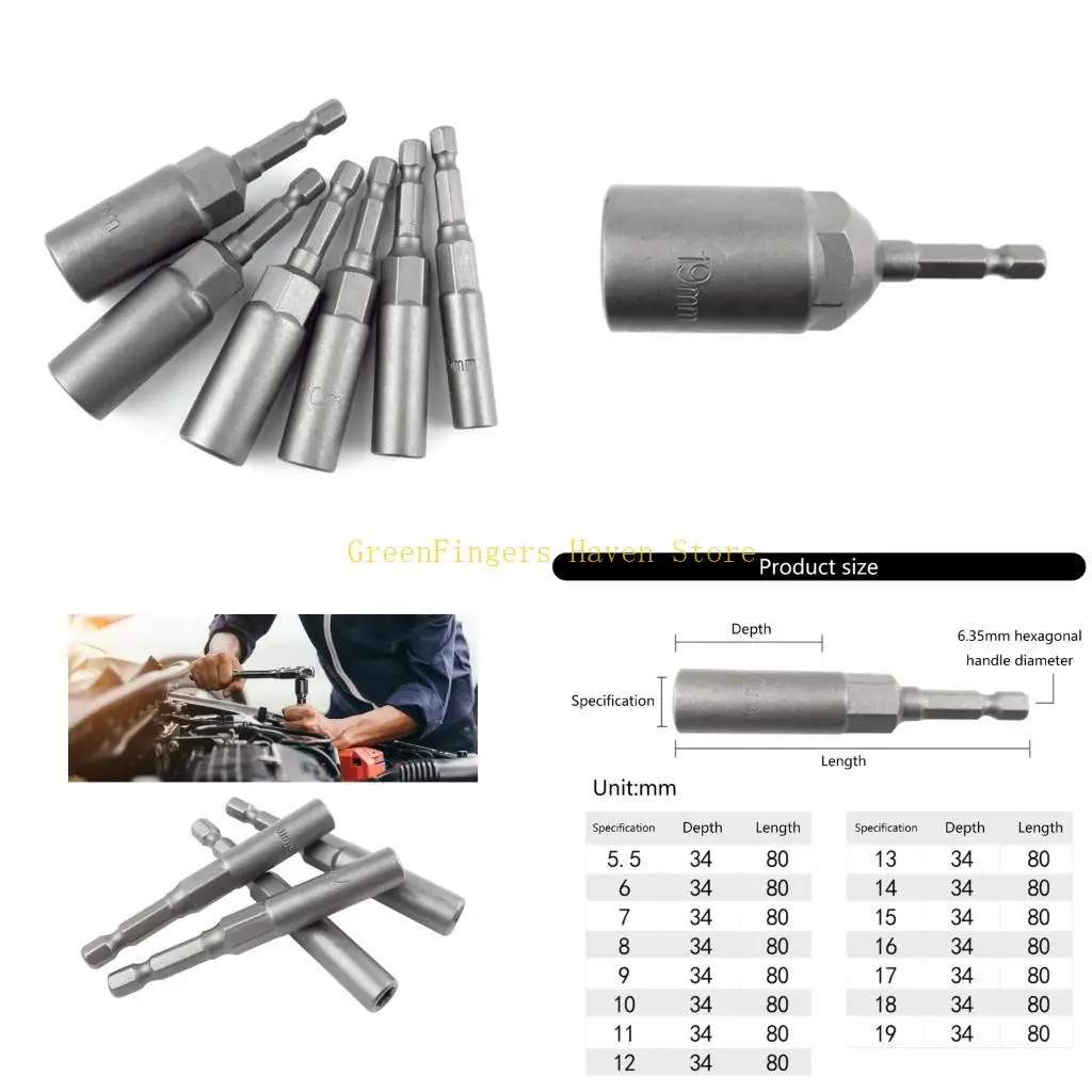 F68D Precise Engineered Hexagonal Socket Set 5.5-19mm Suitable for Handheld Power Drills Enhances Clamping Force & Stability