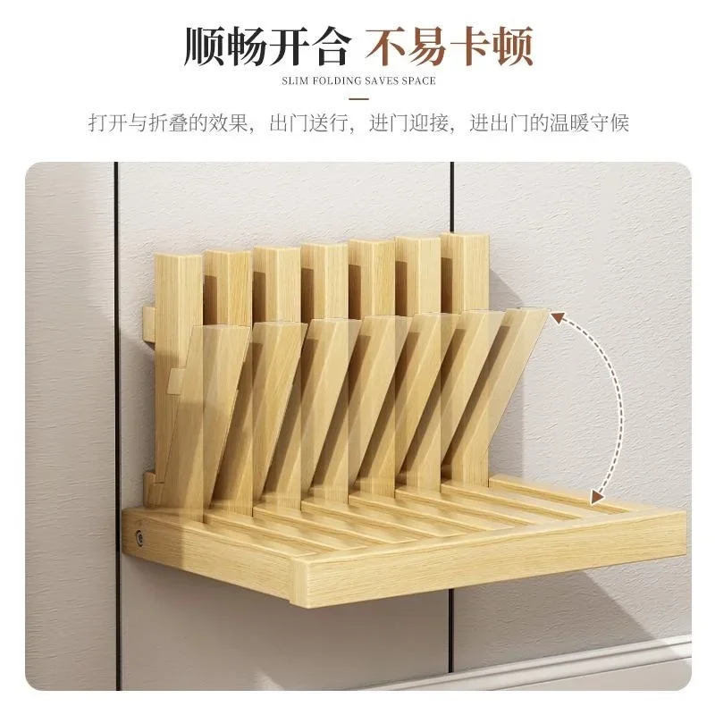 Solid Wood Folding Shoe Changing Stool Wall-mounted Household Door Wearing Shoes Into The Door Stool Entrance