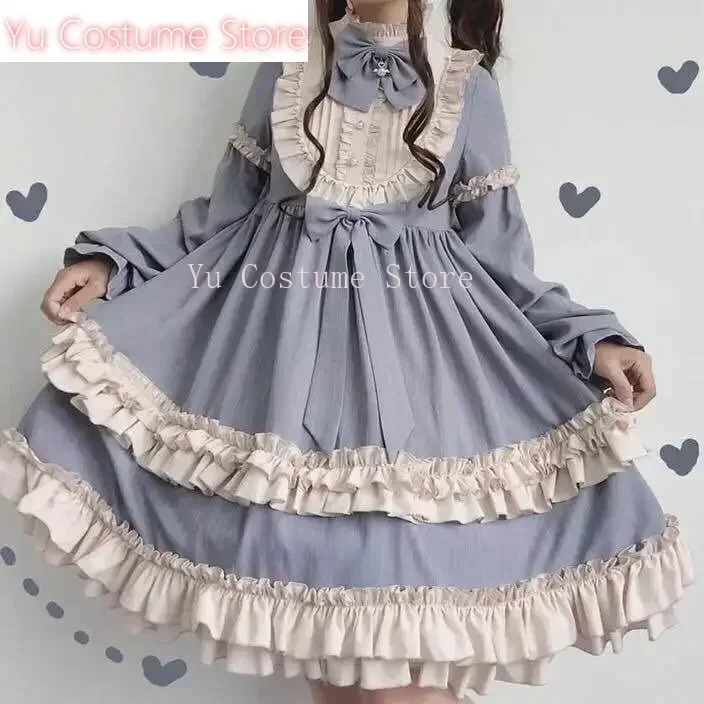 

Yu Costume Sweet Vintage Lolita Dress Women Long Sleeve Costume Kawaii Loose New Cute Bow Japanese Style Dress For Girls INS Hot