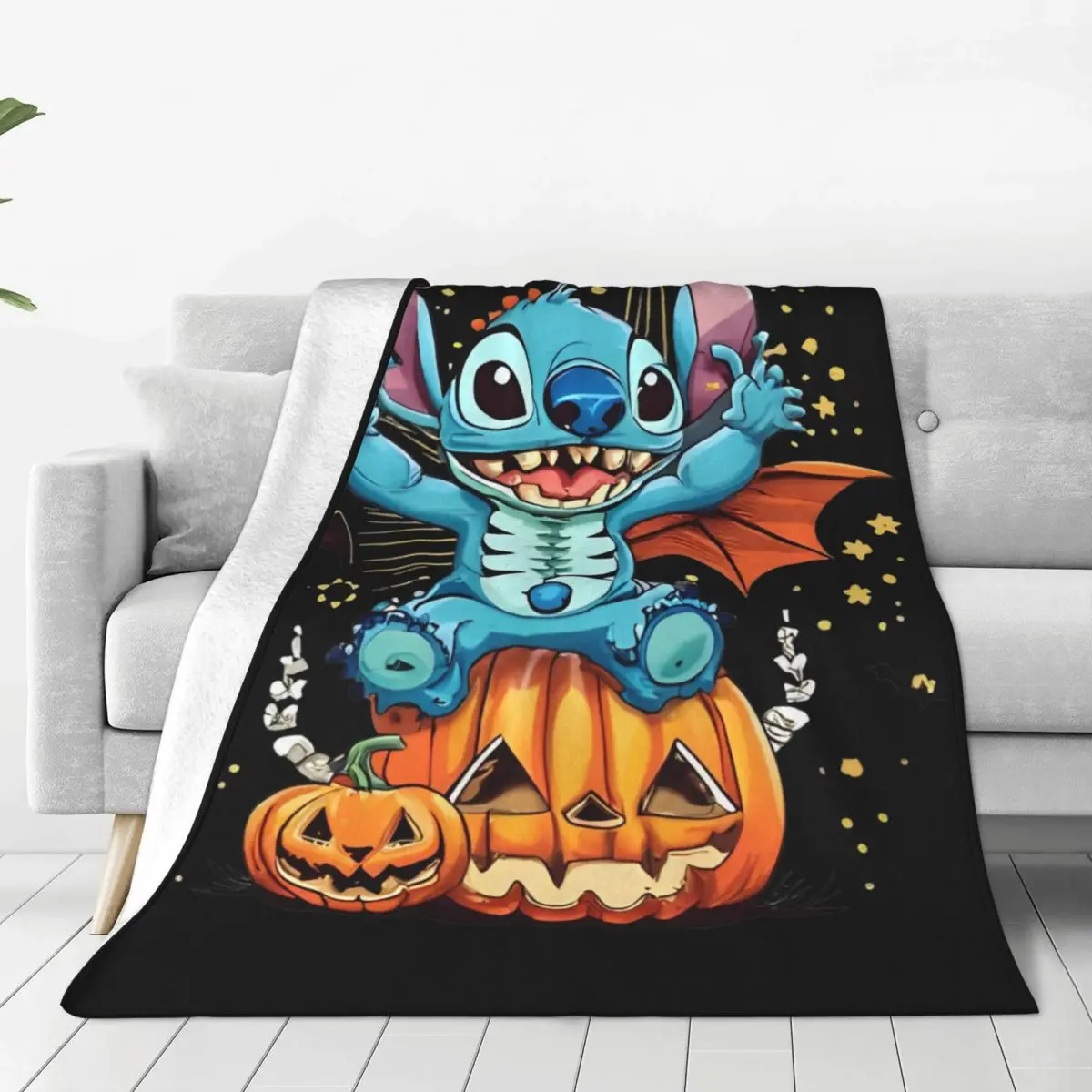 Halloween Stitch Plush Blanket Students Flannel Throw Blanket For Bedroom Warm Custom Quality Bedspread Gift Idea