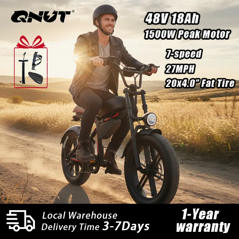 QNUT BK20 Electric Bicycle for Adults 1500W 48V 18AH Battery 20*4.0' Fat Tire Electric Dirt Bike All-Terrain Vintage EBike Off-Road Retro Mountain EBike image 3