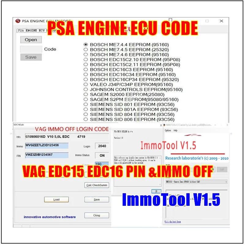 2026 Hot PSA ENGINE ECU CODE+ImmoTool V1.5+VAG EDC15 EDC16 PIN&IMMO OFF Bypass Immobilizer for EEPROM Disable IMMO for PSA EDC15