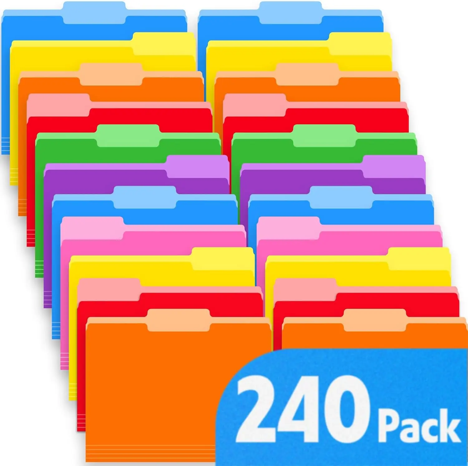 

240 Pack Colored File Folders, 1/3 Cut Tab Letter Size 8.5x11 Inch, Assorted Colors for Office School Business