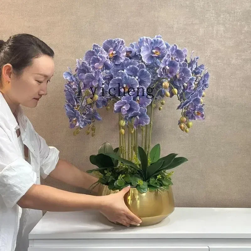 Feel Phalaenopsis Potted Simulated Flower TV Cabinet Decoration Chinese Decorative Flower Set