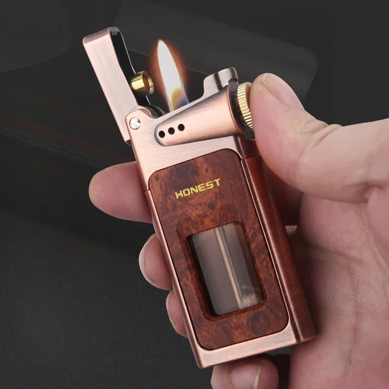 New Baicheng Longjiao Kerosene Lighter Transparent Large-capacity Oil Tank Vintage Retro One-button Ignition Wood Grain Lighter