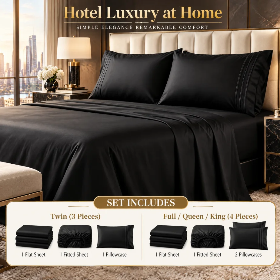 [Premium Series] 4pcs  Premium Comfortable Embroidered Brushed Bedding 1pc Fitted Sheet And 1pc Flat Sheet And 2pcs Pillowcases (Pillow Inserts Not Included) Bedding Combination, Luxurious Soft Comfortable Premium Quality, Suitable for Home