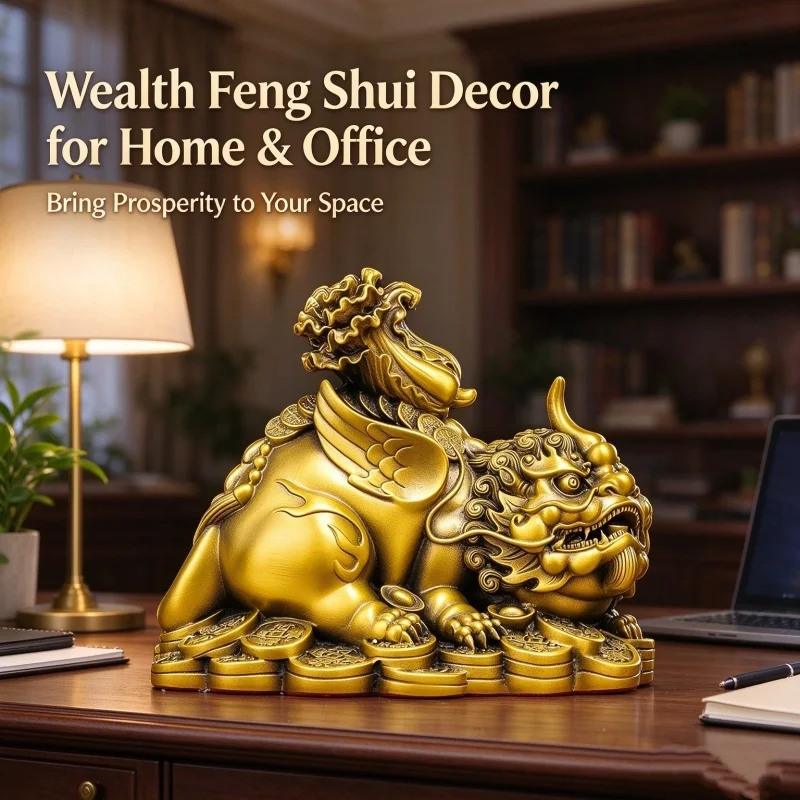 Vintage Pixiu Figurine Chinese Feng Shui Pi Yao with Ruyi Symbol Wealth Guardian Desktop Ornament Home Office Table Decor Gift