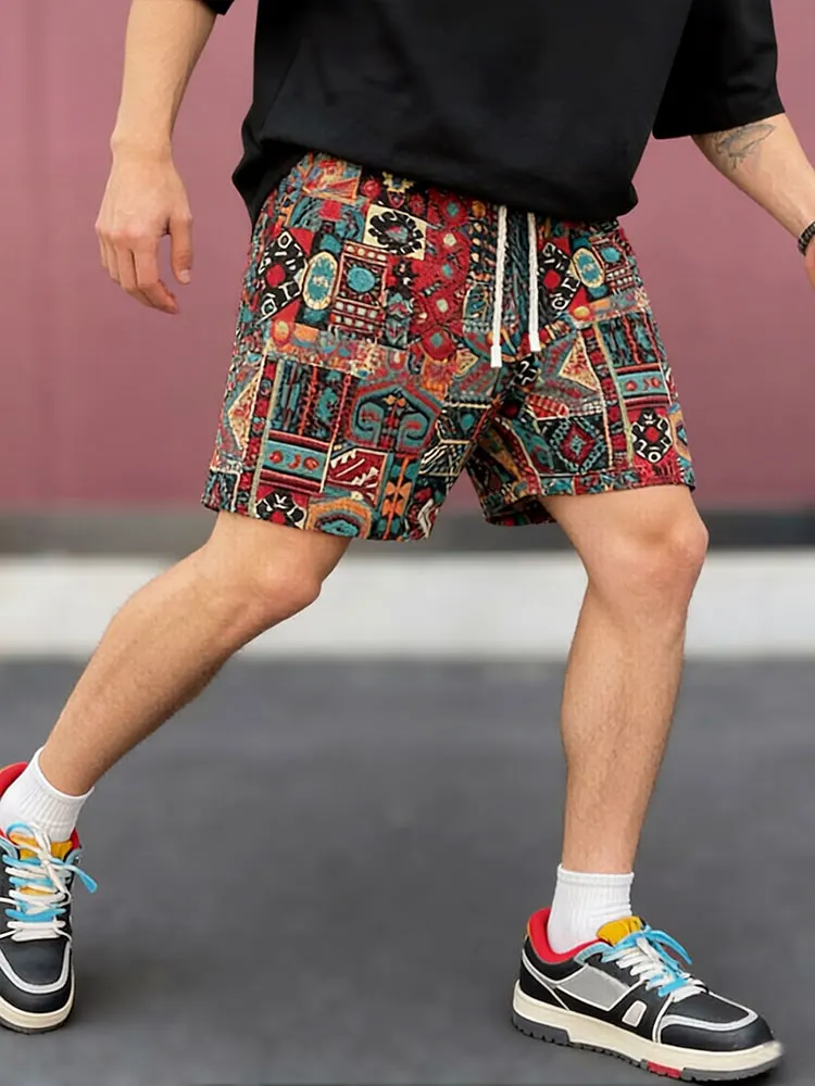 

Vintage Ethnic Casual Shorts Men Streetwear Fashion Beach Shorts Gym Summer Athletic Print Cropped Pants