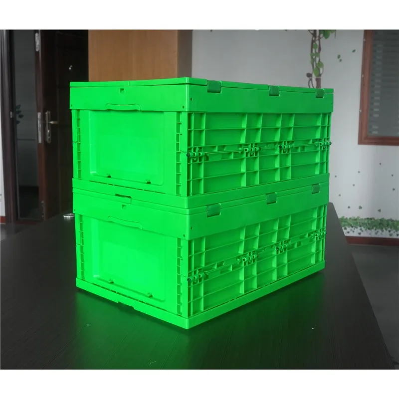 Plastic Storage Durable Stackable Folding Box Industrial Storage Beer Food Pallet Container Box with Interlocking Cover