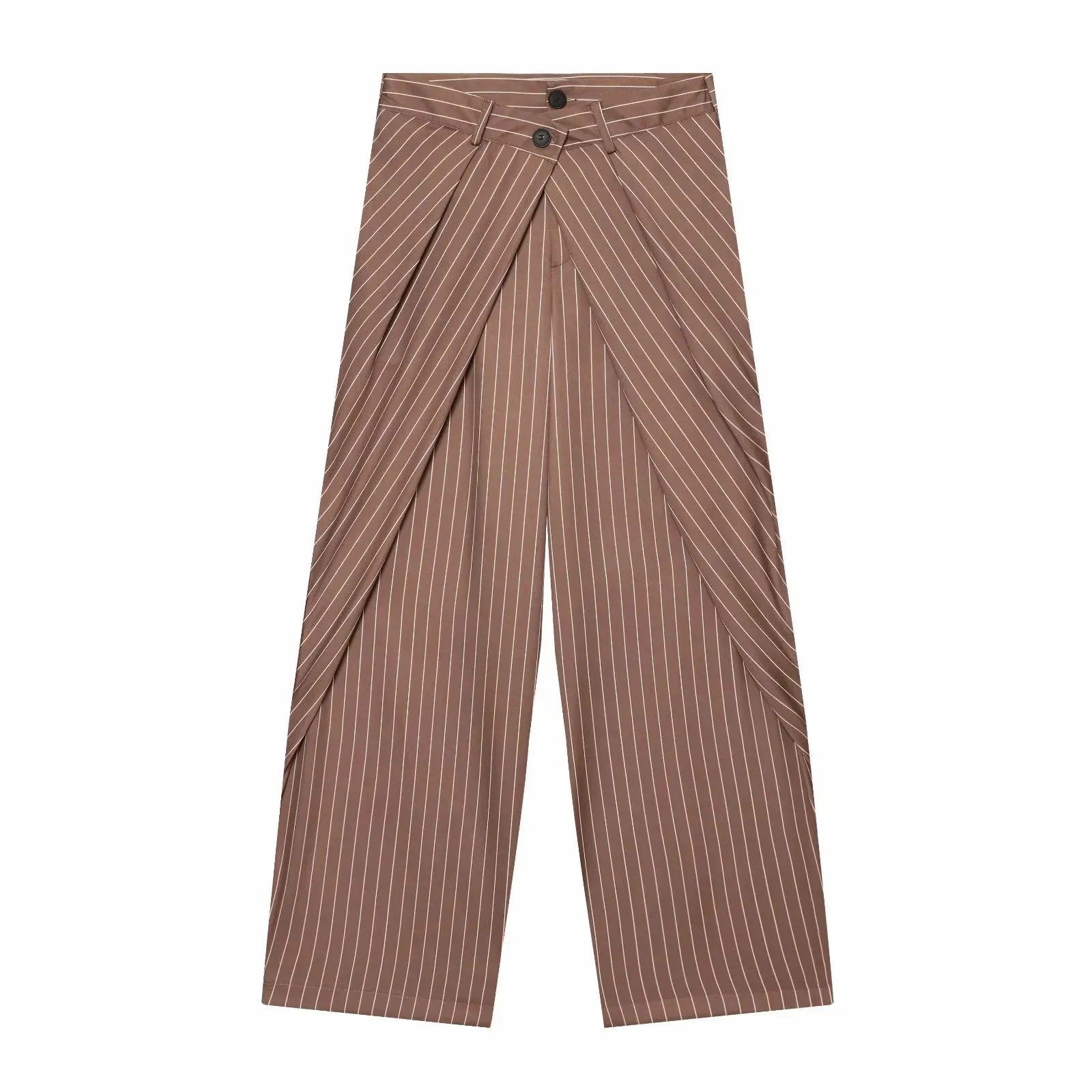 Damen High-Waist Weite Hosen Lässige Gestreifte Doppelknopf Elegante Loose-Fit Hosen – Detail 7