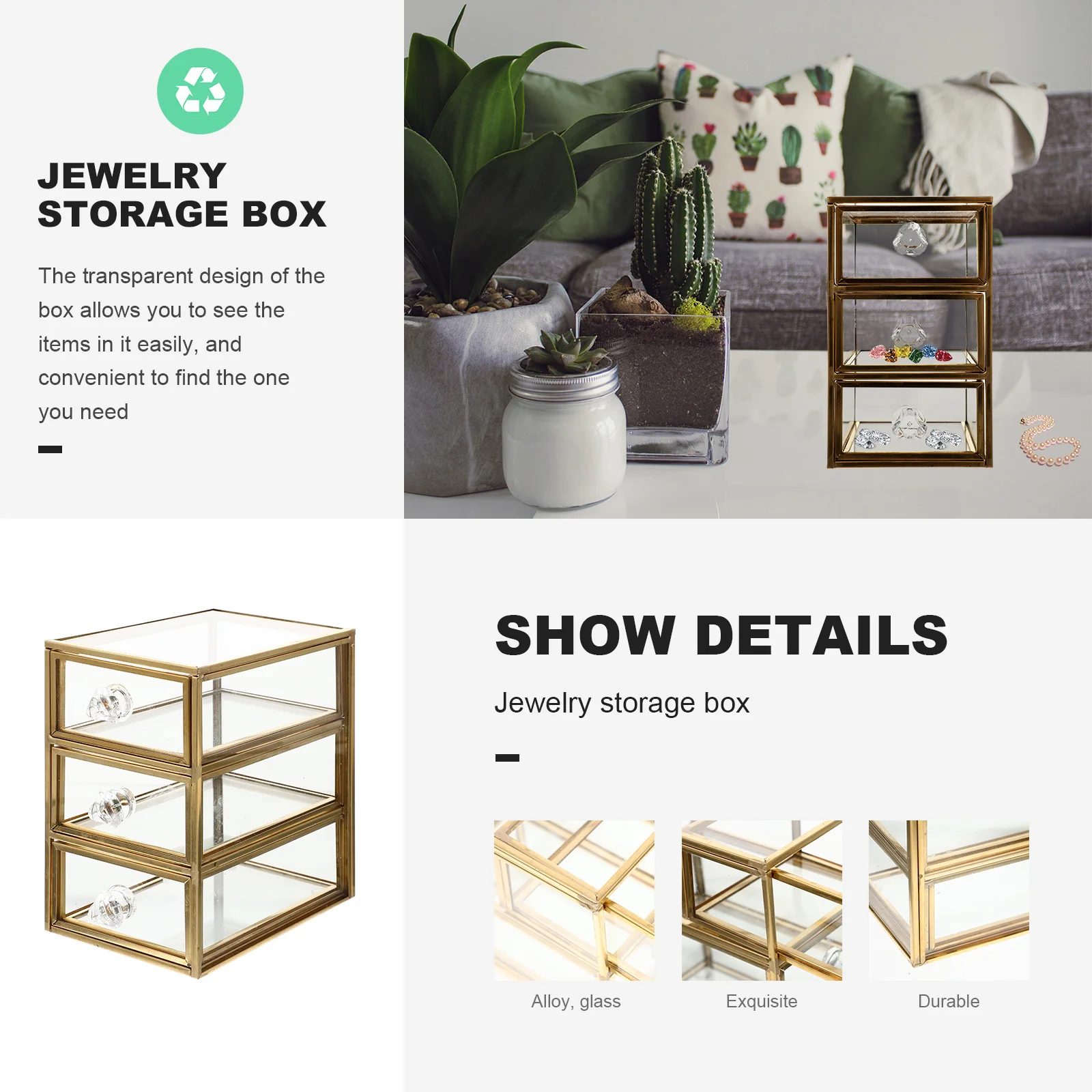 

3-уровневый ящик для хранения ювелирных изделий, органайзер с выдвижным ящиком, большой вместительный держатель для макияжа, пылезащитный прозрачный футляр для ювелирных изделий
