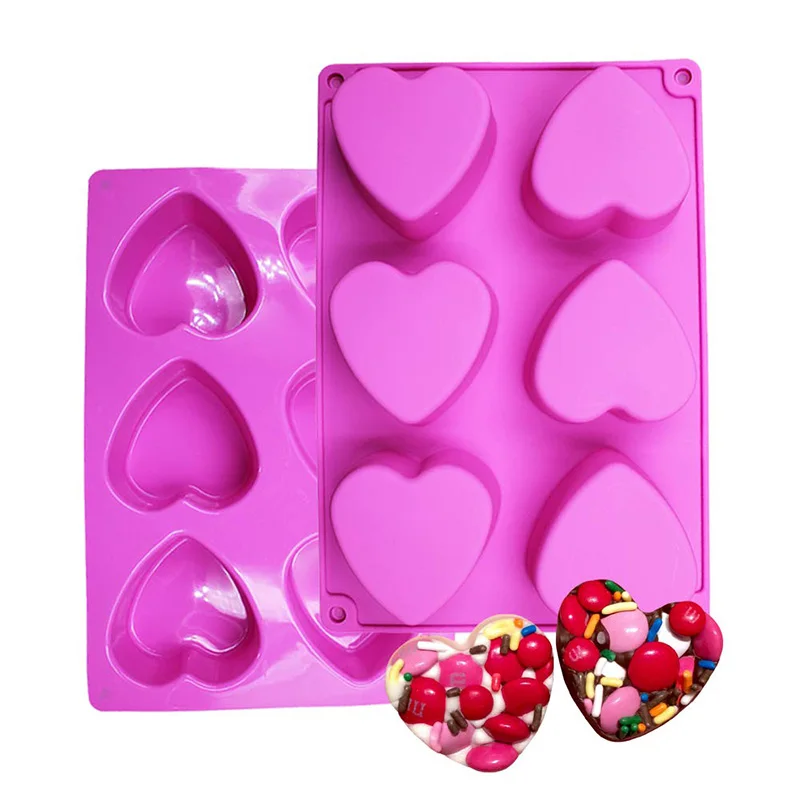 6 Holes Heart Shaped Silicone Mold Chocolate Cake Jelly Pudding Handmade Soap Moulds For Candy Making Art Craft Mould Ice Cube