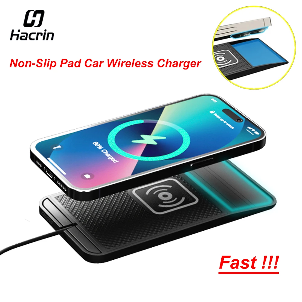 

Беспроводное зарядное устройство для автомобиля, нескользящая беспроводная зарядная панель для iPhone 17, 16, 15, 14, 13, 12 Pro Max, станция быстрой зарядки Samsung
