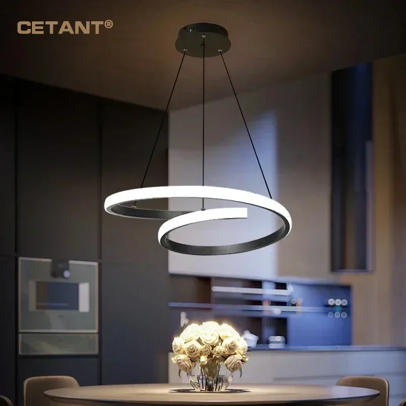 

Modern LED Pendant Light Minimalist Double Ring Black White Hanging Lamps For Bedroom Living Room Restaurant Villa Illumination