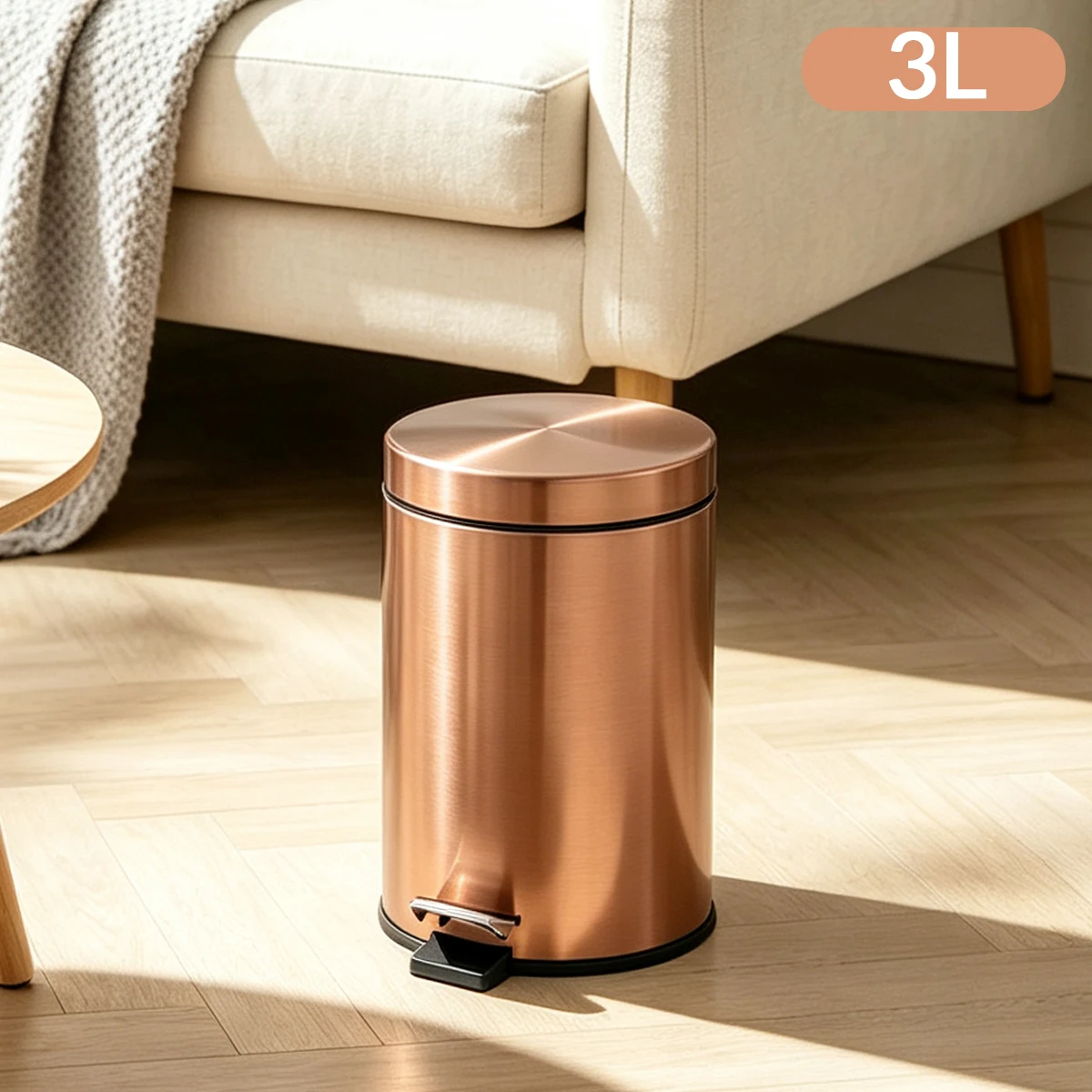 Edelstahl-Pedal-Mülleimer mit schließbarem Deckel, Abfalleimer mit Inneneimer für Badezimmer, Küche, Schlafzimmer, kupferfarben