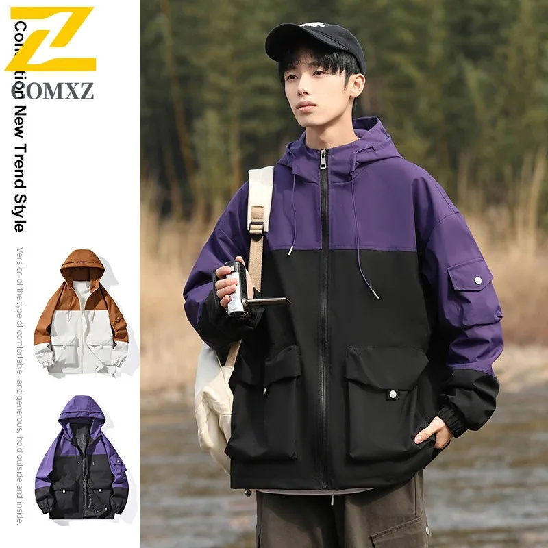 

COMXZ 2025 Мужская общественная версия ветровка с цветными блоками, весна-лето, повседневное летнее пальто с капюшоном, модное