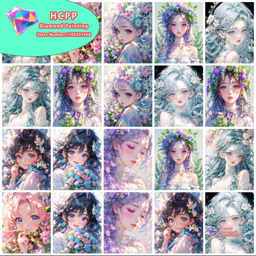 

Dreamy Cartoon Flower Girl Diamond Painting Kit Square Round Diamond 5D DIY Mosaic Handmade Art Unique Exquisite Gift Home Decor