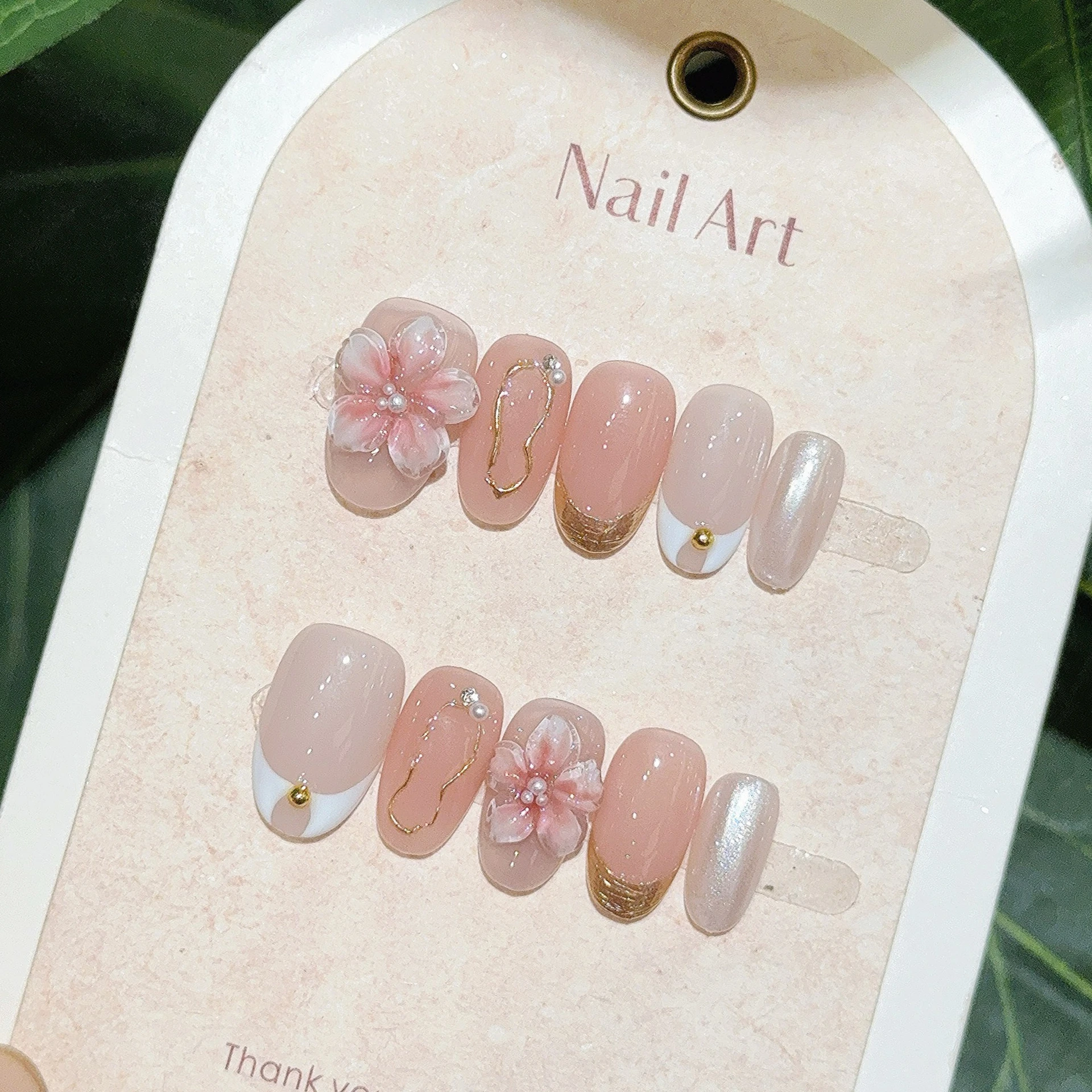 

10 шт., французские накладные ногти ручной работы с 3D цветком, розовые, мерцающие, средние, овальные, накладные гелевые ногти с клеем, полное покрытие, советы по дизайну ногтей